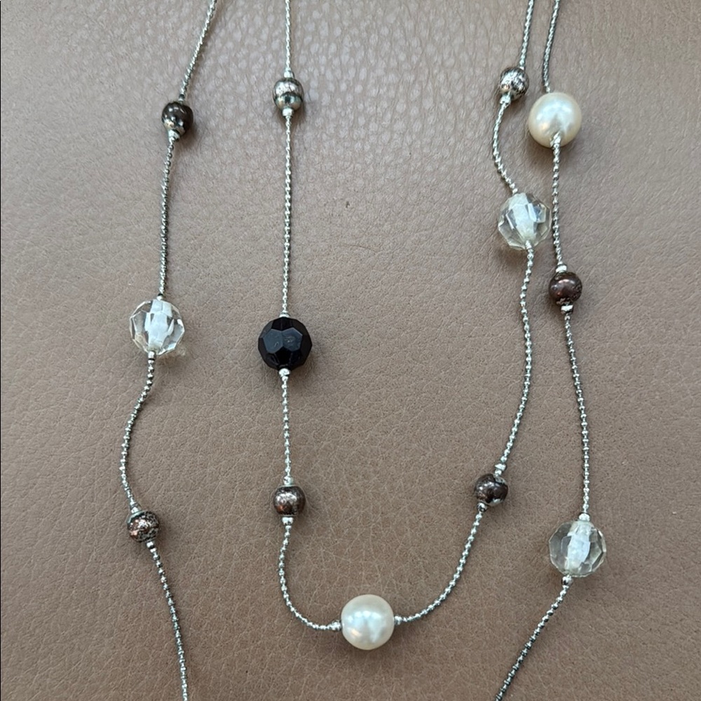 Silver and Black Multi-Strand Necklace with Floating Beads